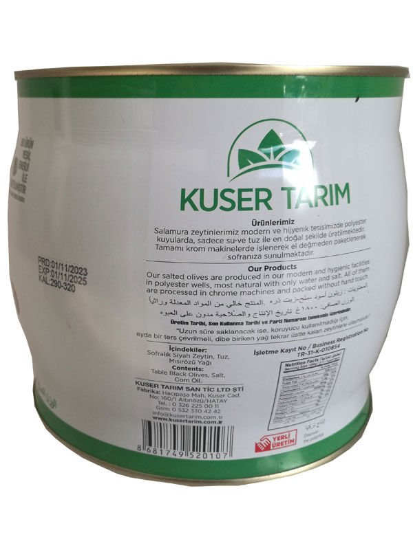 Kuser Yaglı salamura siyah Zeytin (290/320) 1,8 kg ( Nar Ekşisi hediye)
