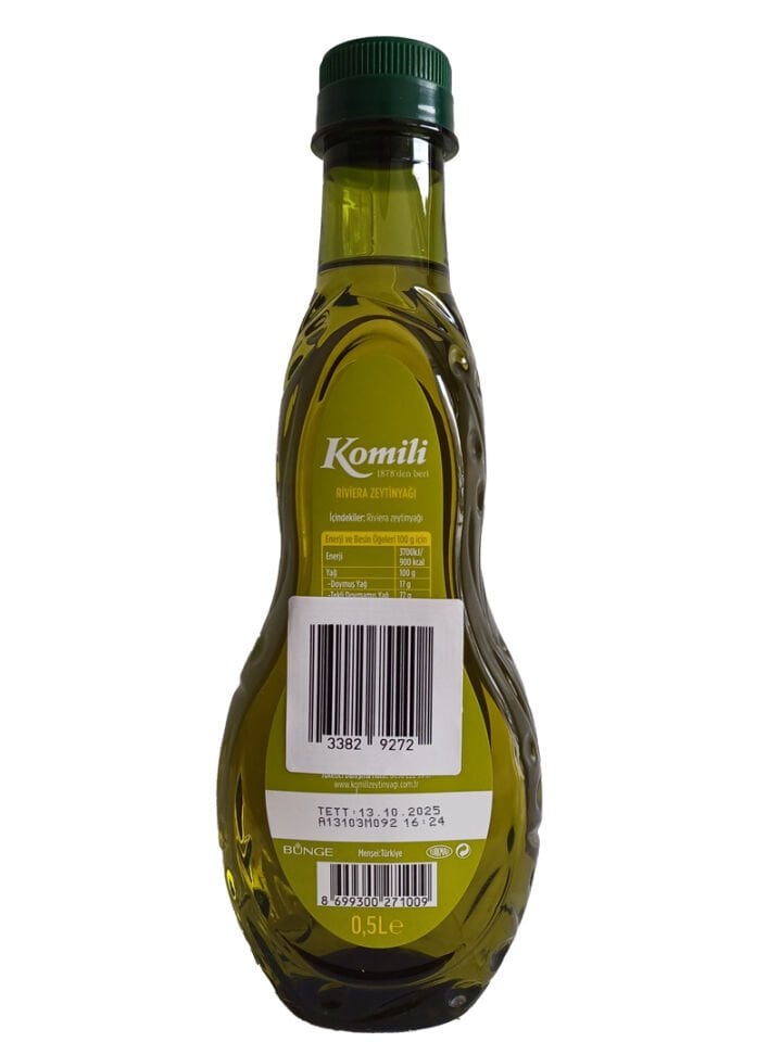 Komili yemeklik sıcak lezzetler riviera Zeytinyağı 500 ml pet