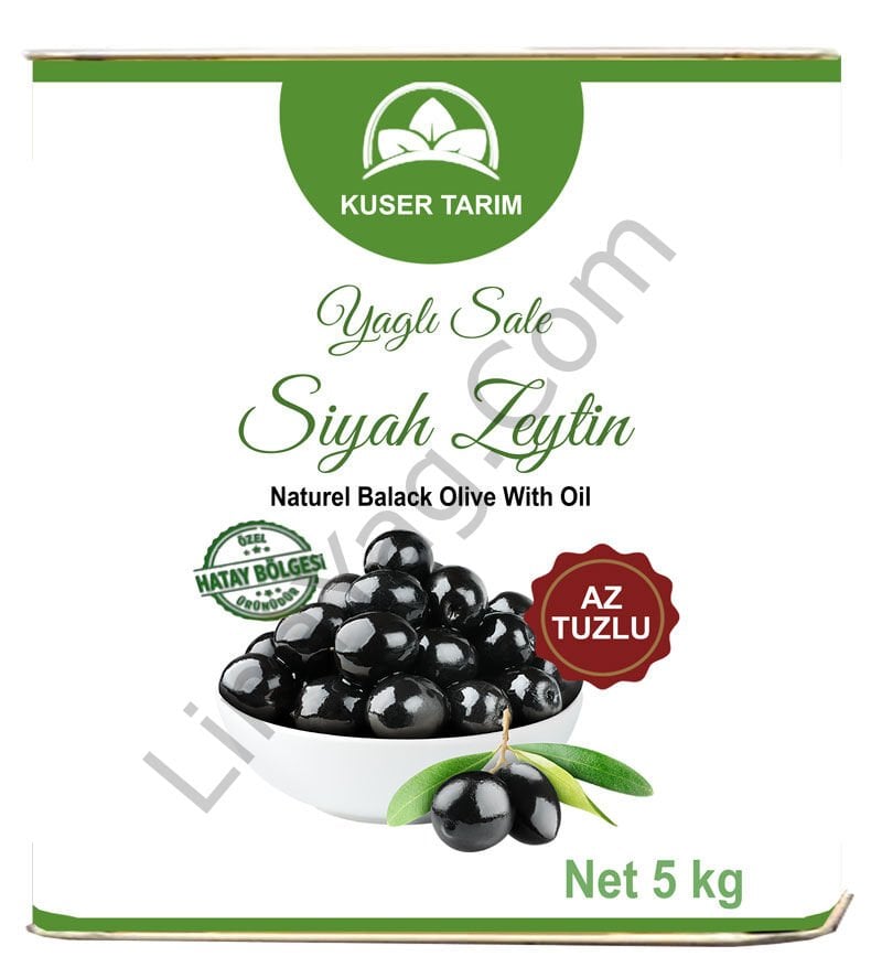 Kuser Yaglı salamura siyah Zeytin (290/320) 5 kg teneke