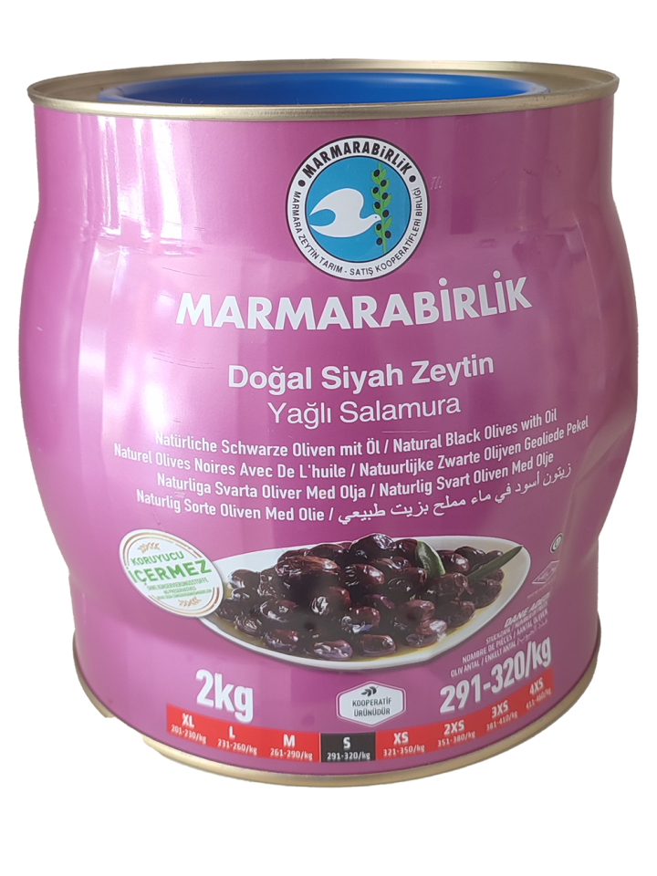 Marmarabirlik yağlı salamura siyah Zeytin (s) (291-320) 2 kg teneke