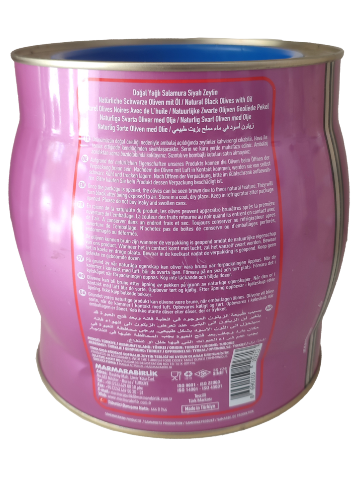 Marmarabirlik yağlı salamura siyah Zeytin (s) (291-320) 2 kg teneke
