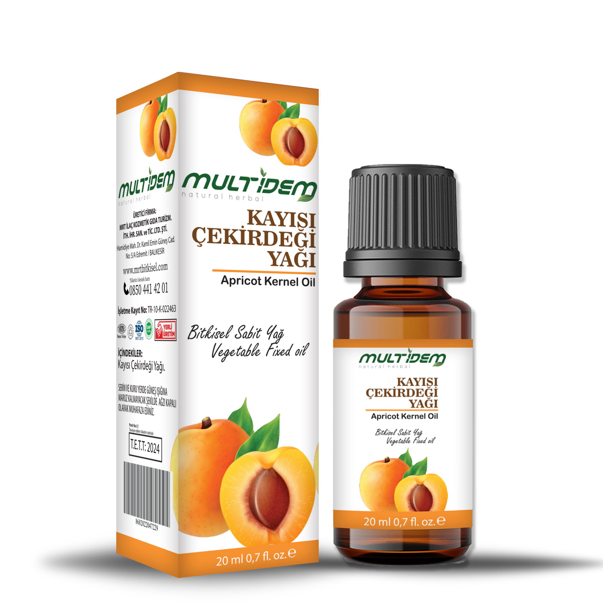 Mrt - Multidem kayısı çekirdeği yağı 20 ml cam şişe